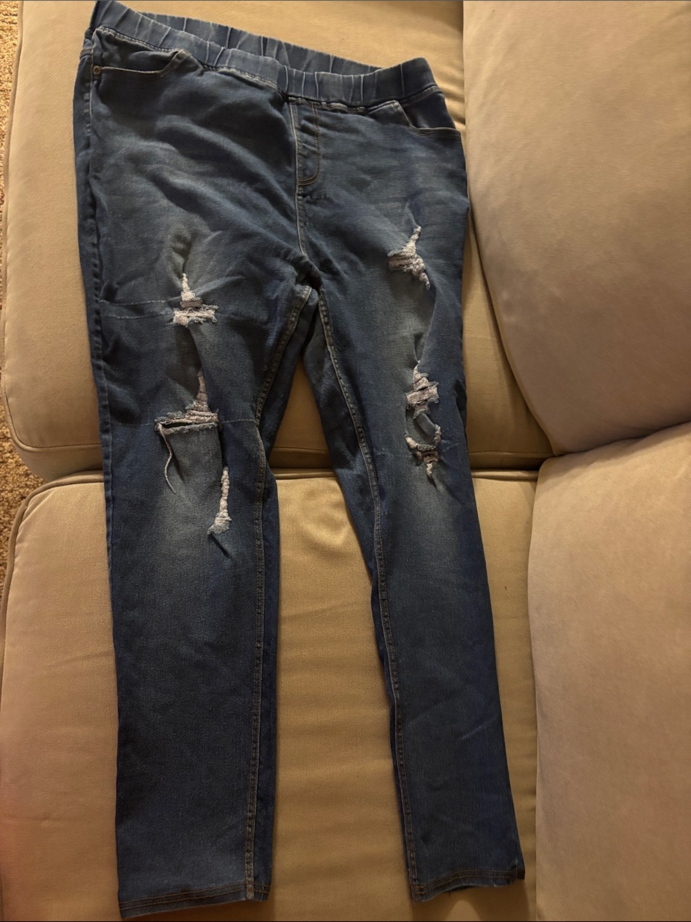 JVINI Distressed Dark Blue Women's Stretch Jeans